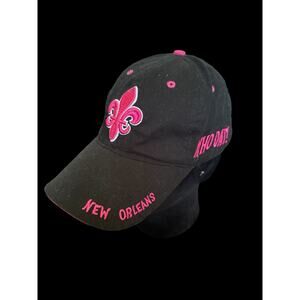 New Orleans Who Dat! Black Pink Embroidered Graphic y2k Adjustable Hat A8